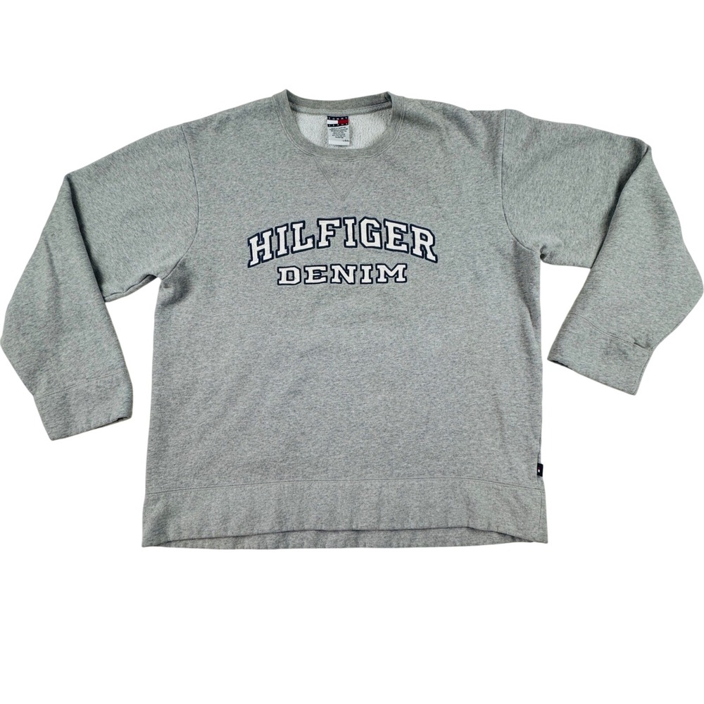 Y2K Tommy Hilfiger Denim VTG Sweatshirt Gray Crewneck Pullover Sweatshirt Size L